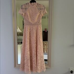 Monique Lhuillier Blush Lace Midi Dress